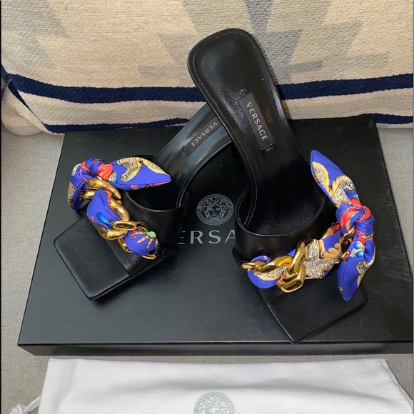 Versace medusa chain heel mule slide sandals DST563HNEW36/6 square toe